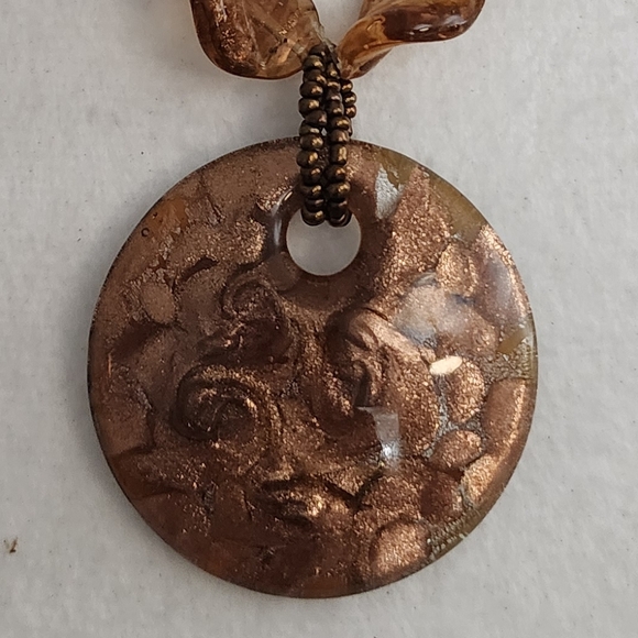 Artisan Brown Beaded Necklace with Pendant - Picture 1 of 2
